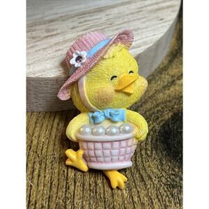 Avon Vintage Easter Chick Brooch Pin Egg Basket Faux Pearl Embellished Holiday